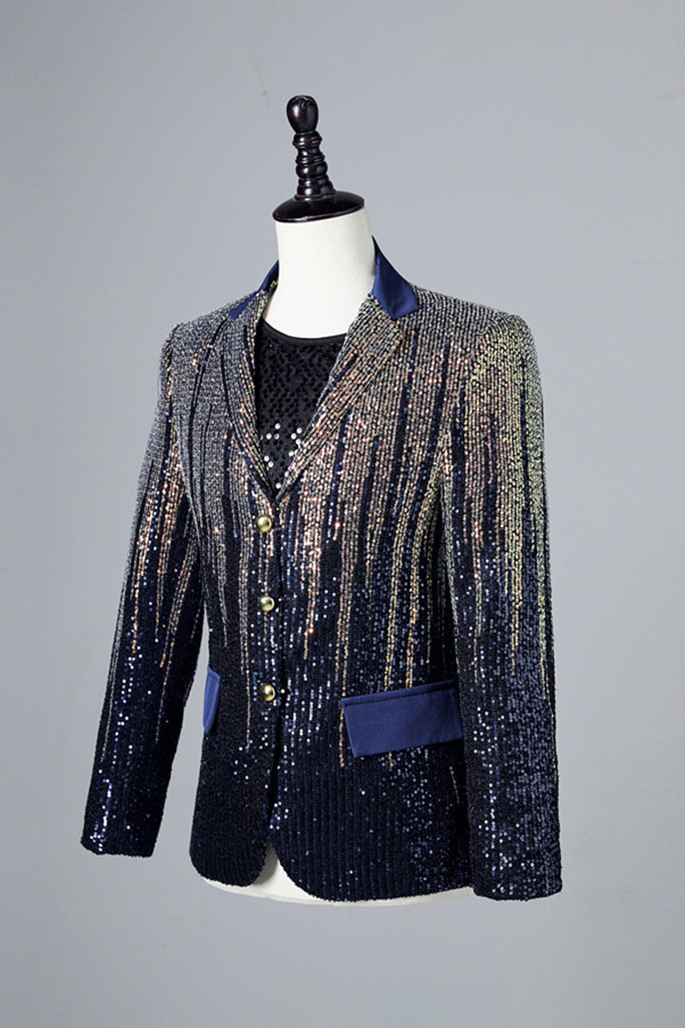 Glitter Navy Pailletter Single-Breasted Mænds Blazer