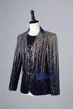 Glitter Navy Pailletter Single-Breasted Mænds Blazer