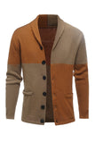 Brunt patchwork sjal krave lange ærmer mænds cardigan sweater