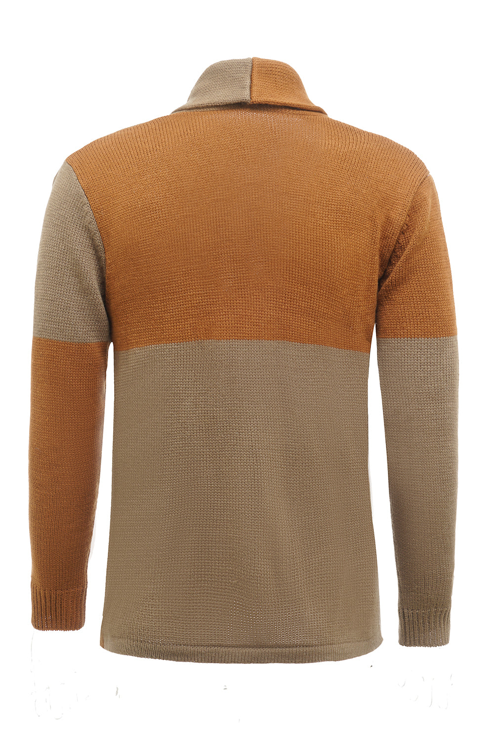 Brunt patchwork sjal krave lange ærmer mænds cardigan sweater