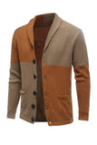 Brunt patchwork sjal krave lange ærmer mænds cardigan sweater