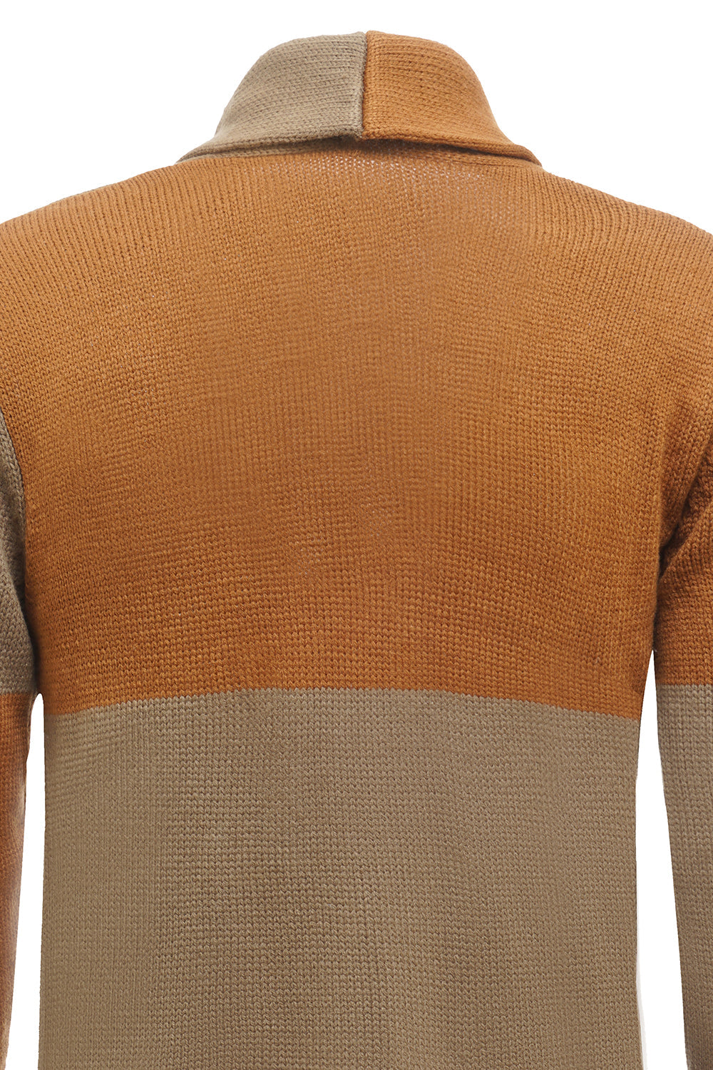 Brunt patchwork sjal krave lange ærmer mænds cardigan sweater