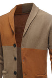 Brunt patchwork sjal krave lange ærmer mænds cardigan sweater