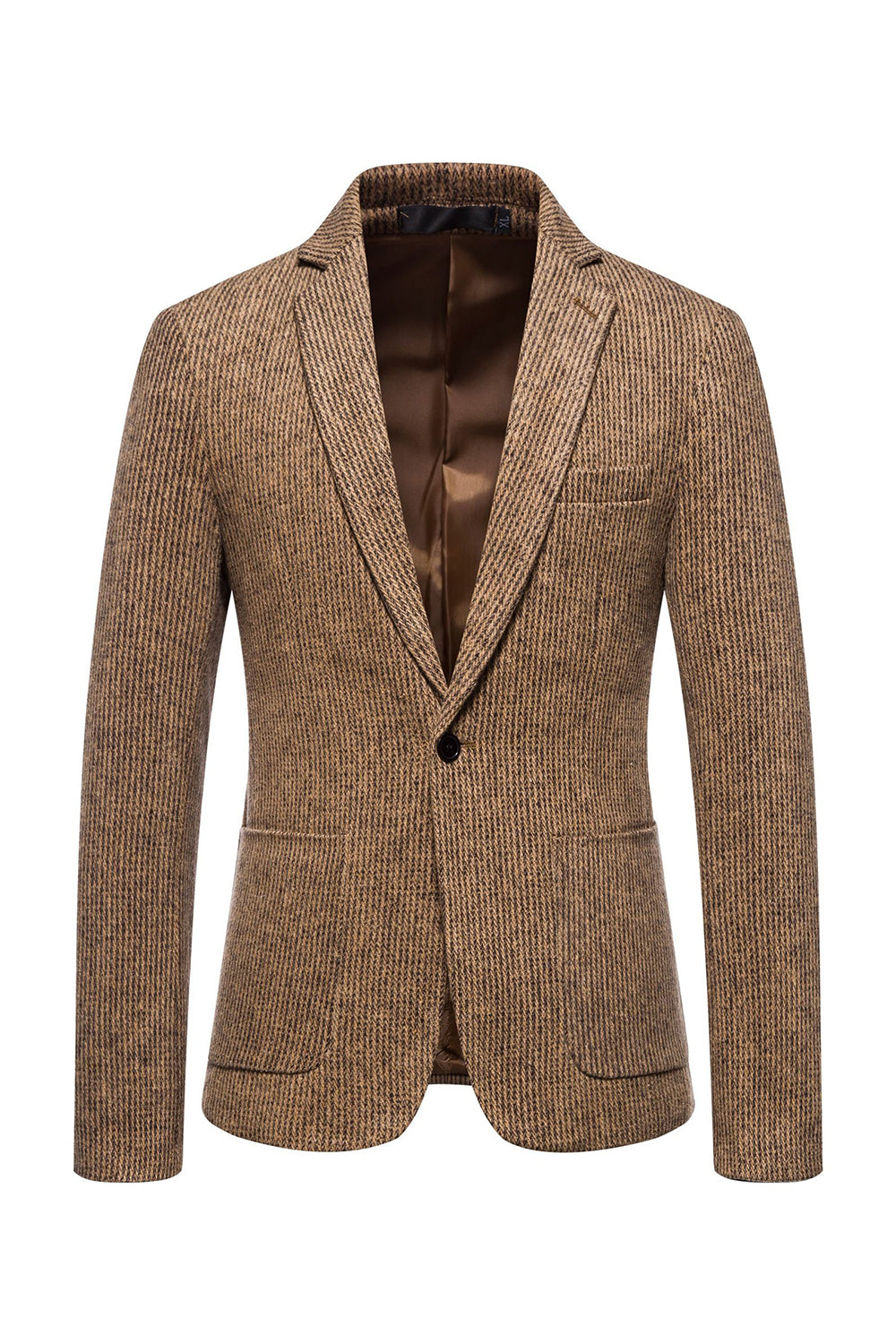 Khaki Tweed En knap hakket revers mænds blazer