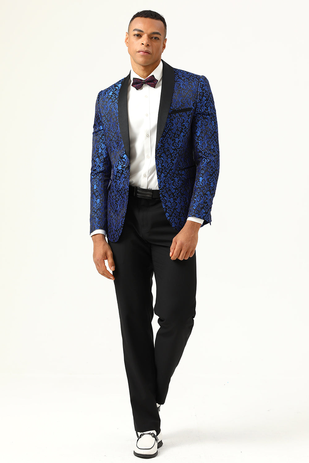 En knap Hvidt Sjal Revers Jacquard Mænds Prom Blazer