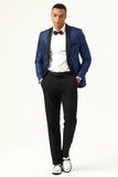 One Button Blue Shawl Lapel Jacquard Mænds Prom Blazer