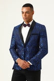 One Button Blue Shawl Lapel Jacquard Mænds Prom Blazer