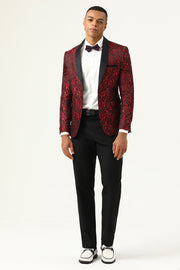 En knap Rødt Sjal Revers Jacquard Mænds Prom Blazer