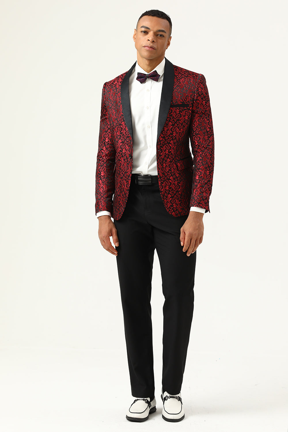 En knap Hvidt Sjal Revers Jacquard Mænds Prom Blazer