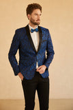 Blå Sjal Revers Jacquard One Button Mænds Prom Blazer