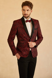 Rød Sjal Revers Jacquard En knap Mænds Prom Blazer