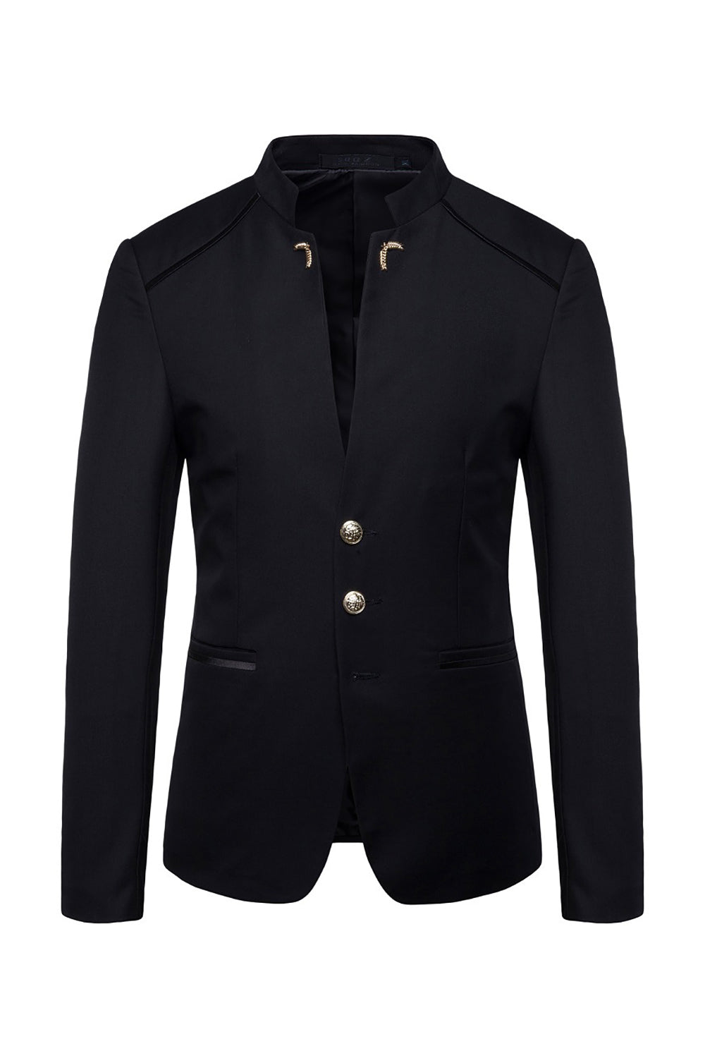 Navy Stand Collar Single Breasted Mænds Blazer