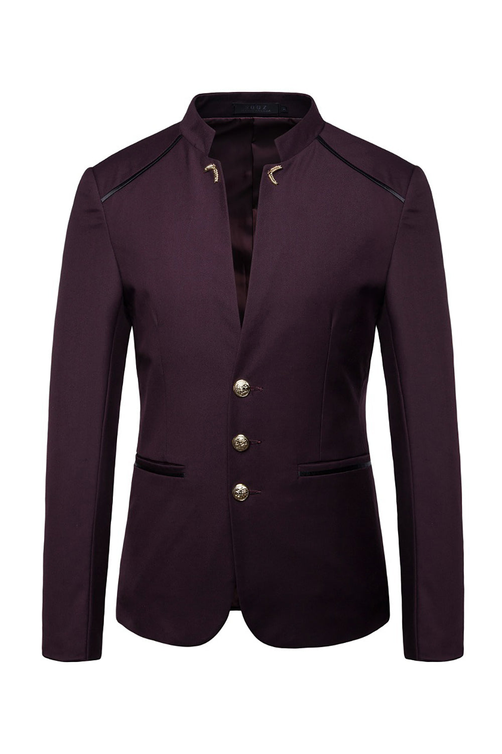 Navy Stand Collar Single Breasted Mænds Blazer