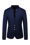 Navy Stand Collar Single Breasted Mænds Blazer