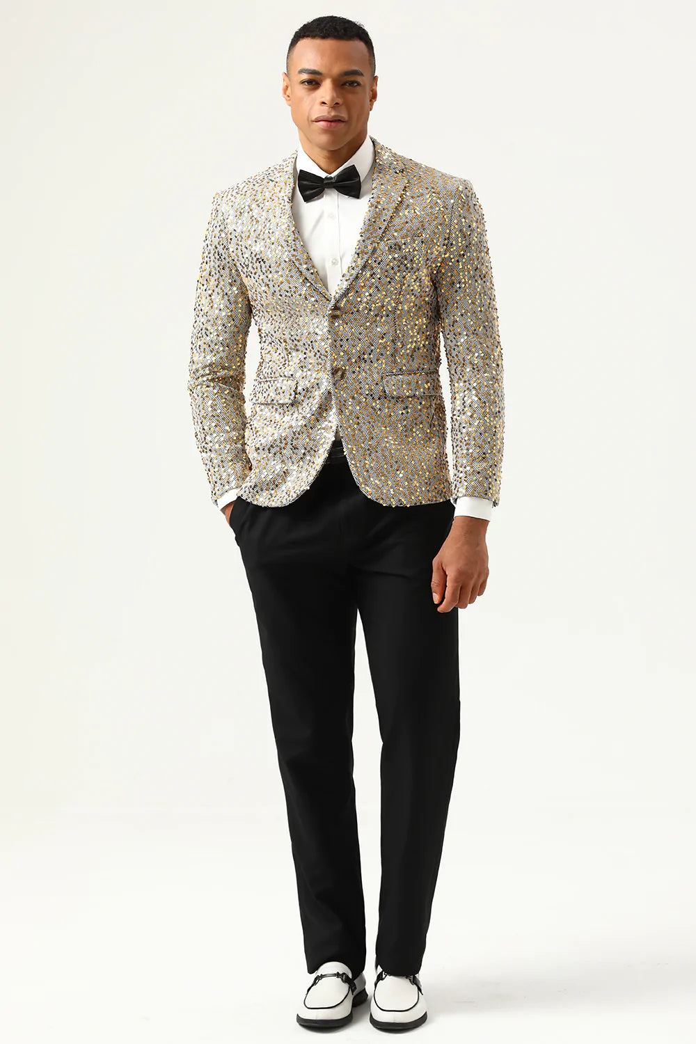 Glitrende champagnepailletter hakket revers mænds gallablazer