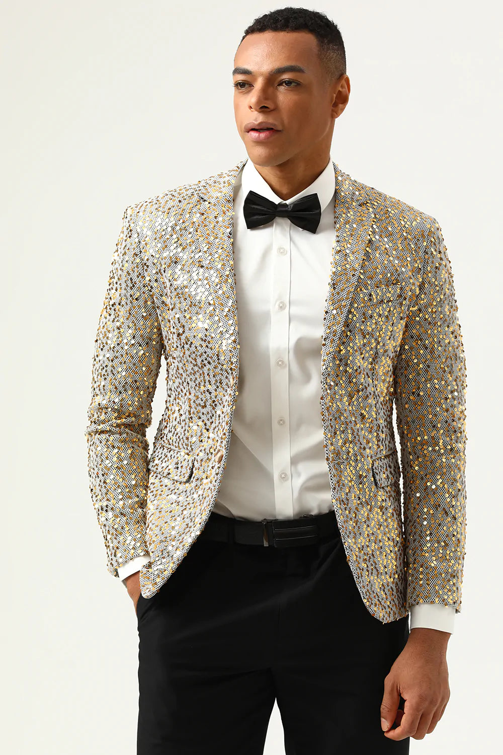 Glitrende champagnepailletter hakket revers mænds gallablazer