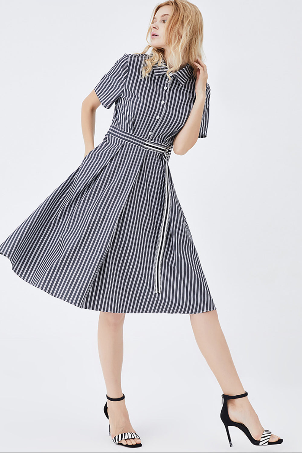 Sorte korte ærmer Button Down Sommerskjortekjole