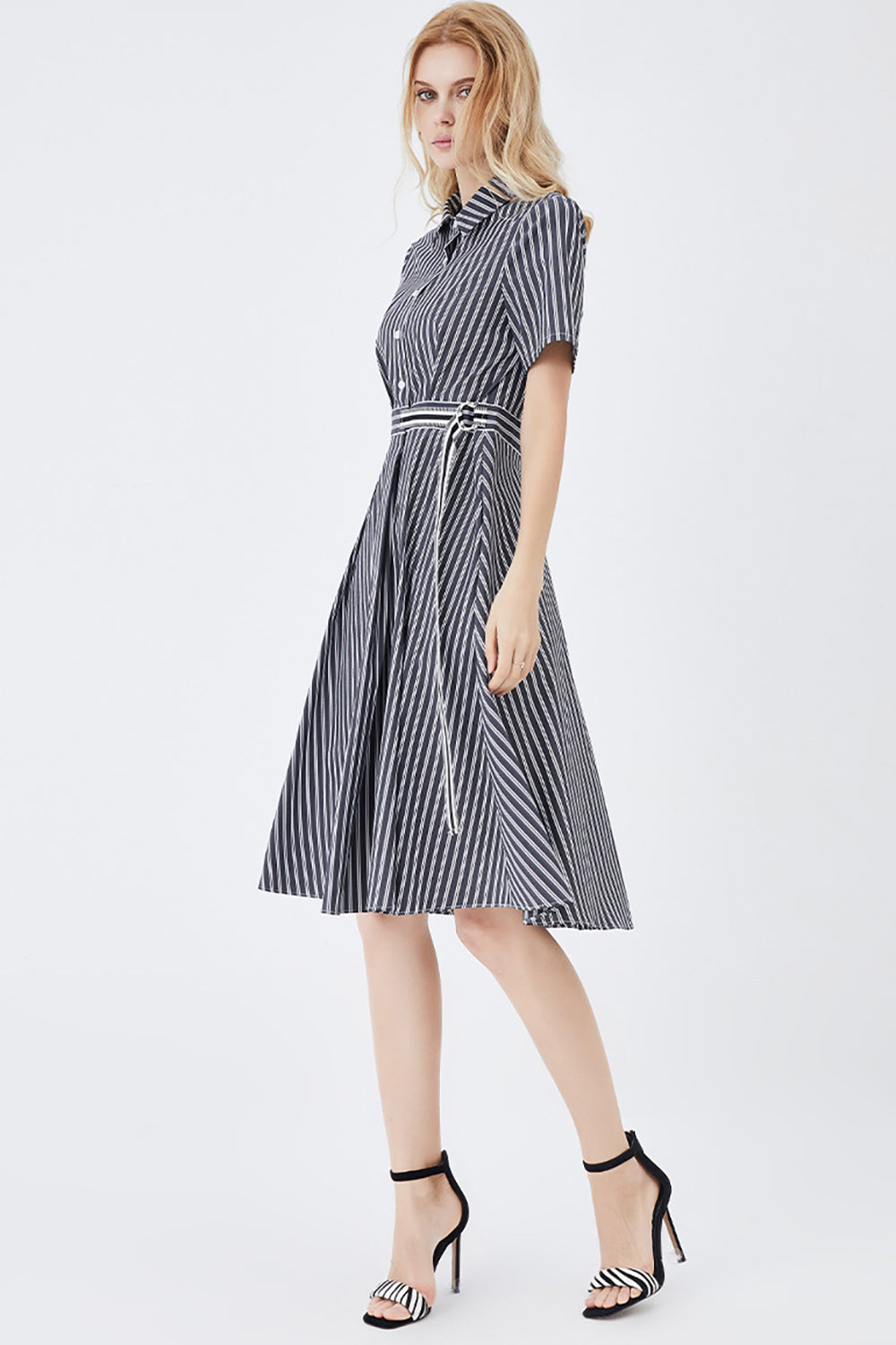 Sorte korte ærmer Button Down Sommerskjortekjole