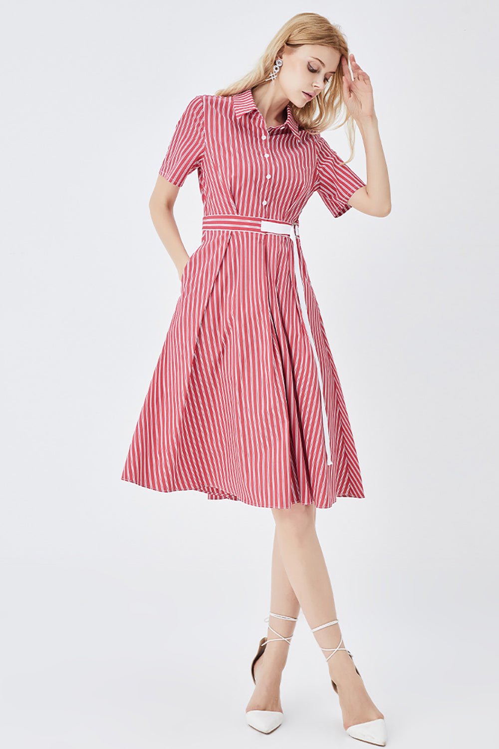 Sorte korte ærmer Button Down Sommerskjortekjole