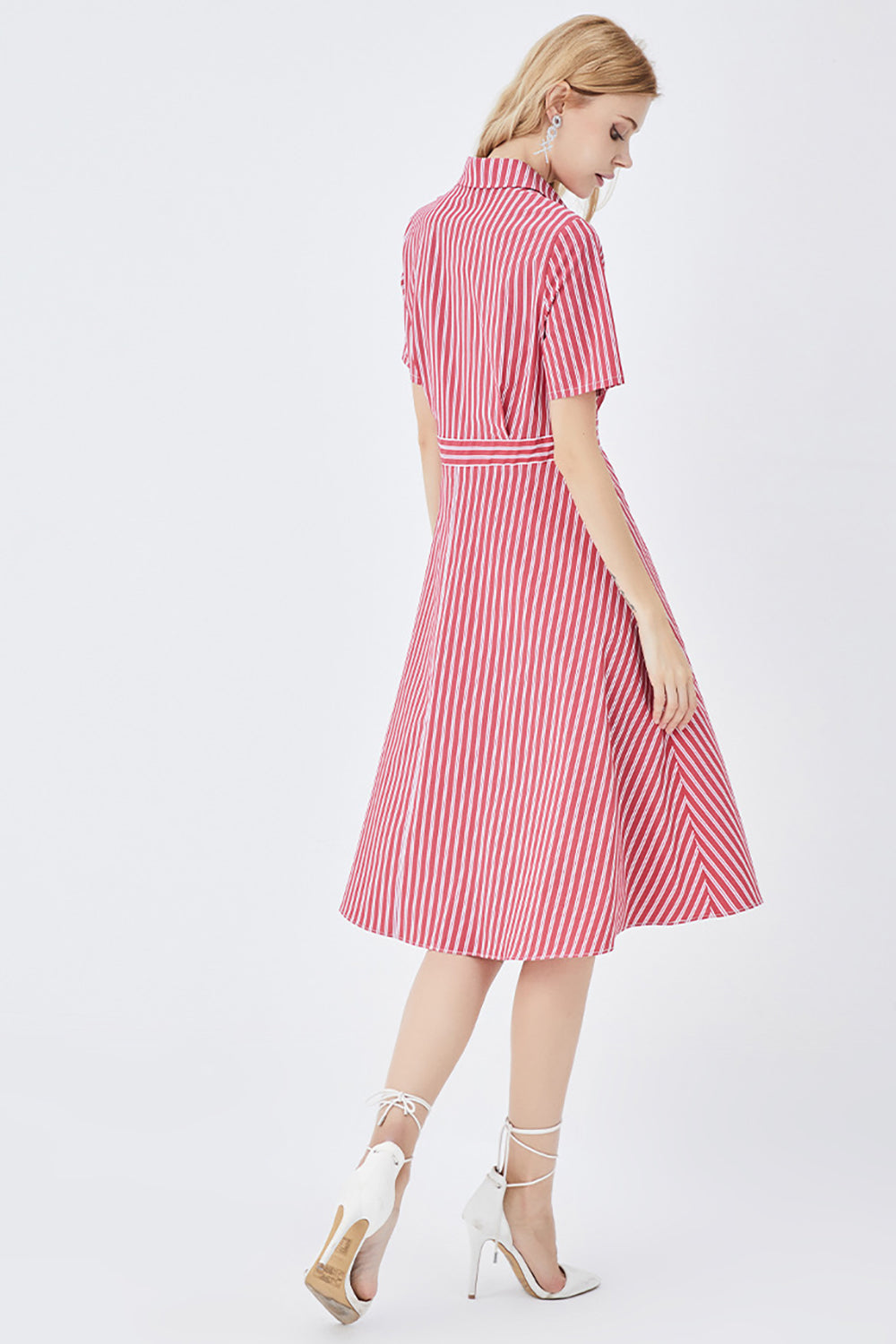 Sorte korte ærmer Button Down Sommerskjortekjole