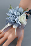 Gråblå håndled Corsage og mænd Boutonniere sæt til bal bryllupsfest