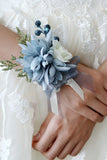 Gråblå håndled Corsage og mænd Boutonniere sæt til bal bryllupsfest