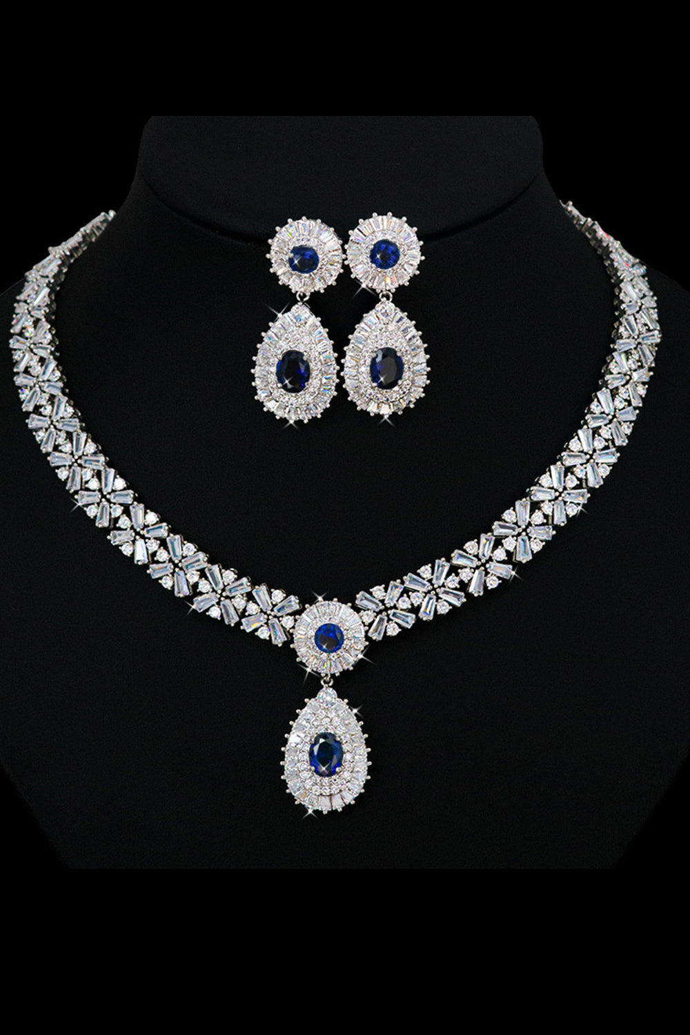 Royal Blue Crystal halskæde øreringe sæt