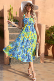 Gul blomstret Boho Maxi sommerkjole