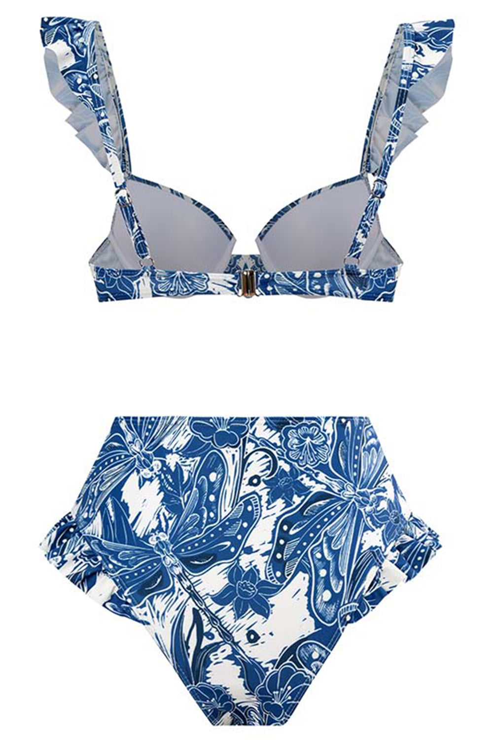 3 stykker blå trykt bikinisæt slips strandkjole