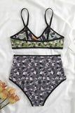Blomsterprintet 3-delt bikinisæt med strandnederdel