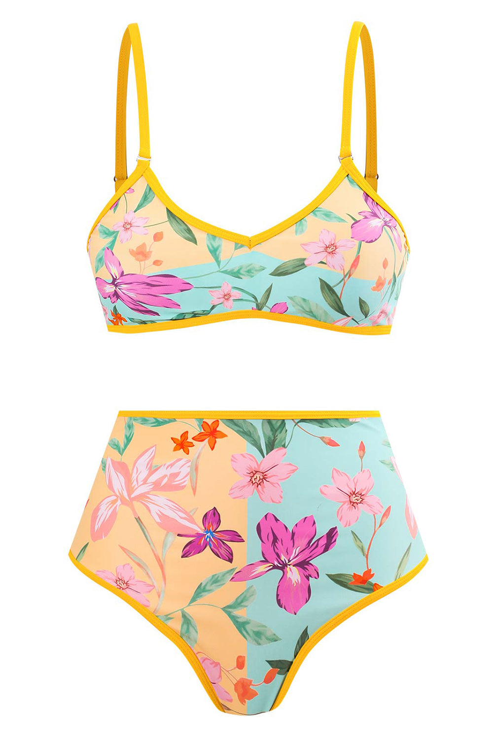 Blomsterprintet 3-delt bikinisæt med strandnederdel