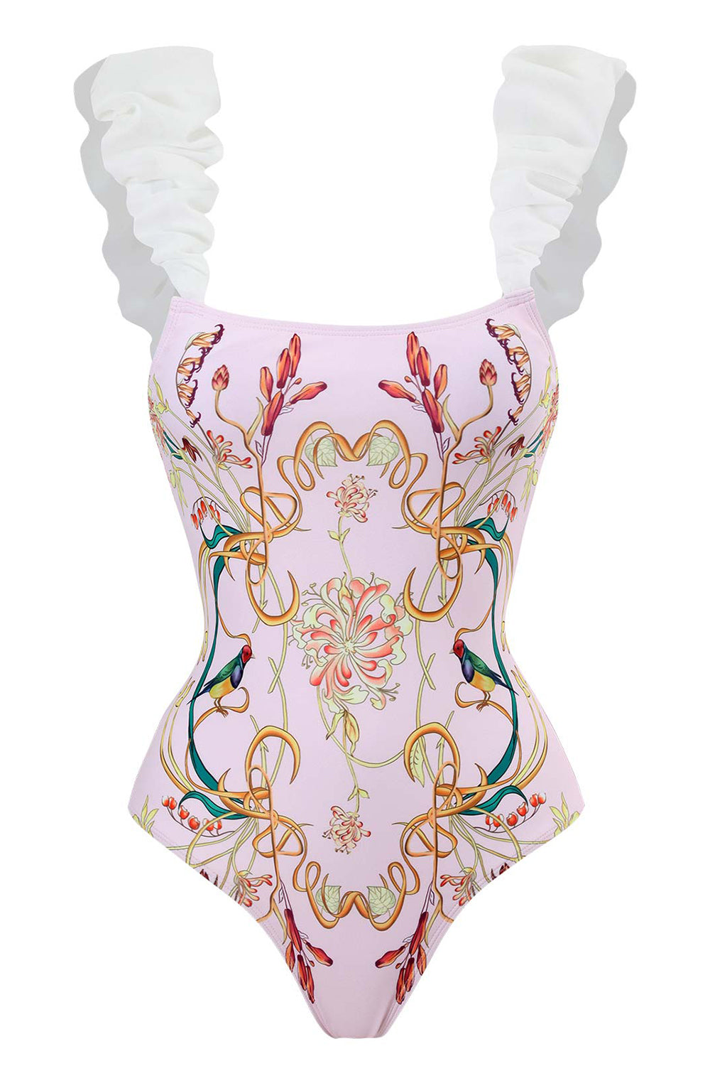 Høj talje Et stykke lyserødt trykt badetøj