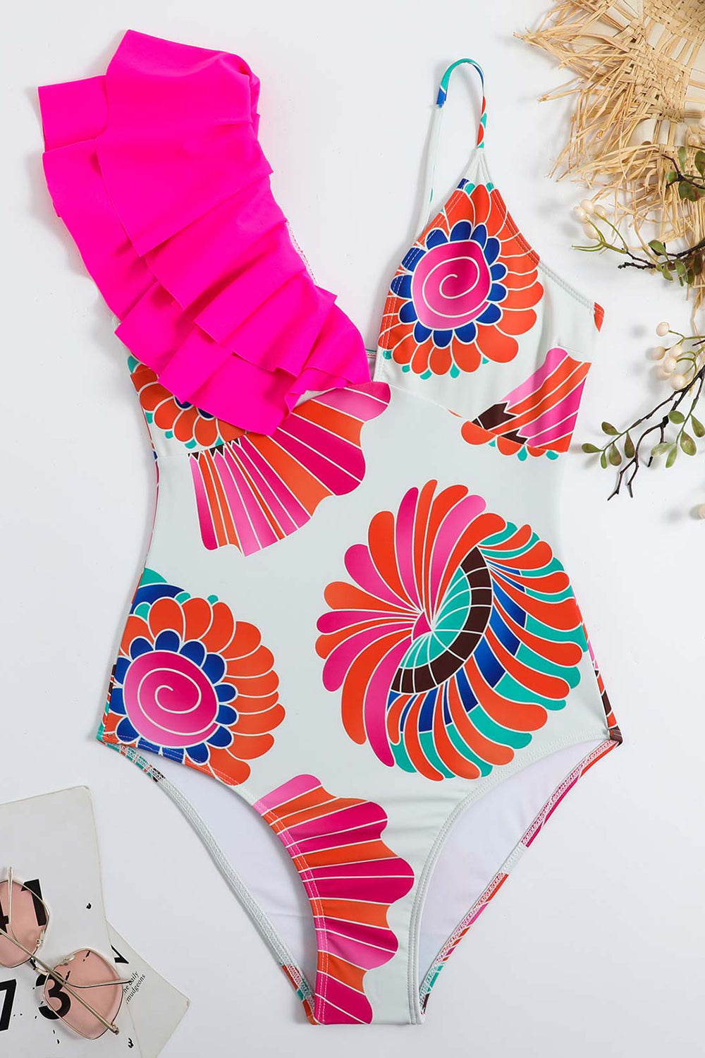 Blå trykt høj talje et stykke badetøj