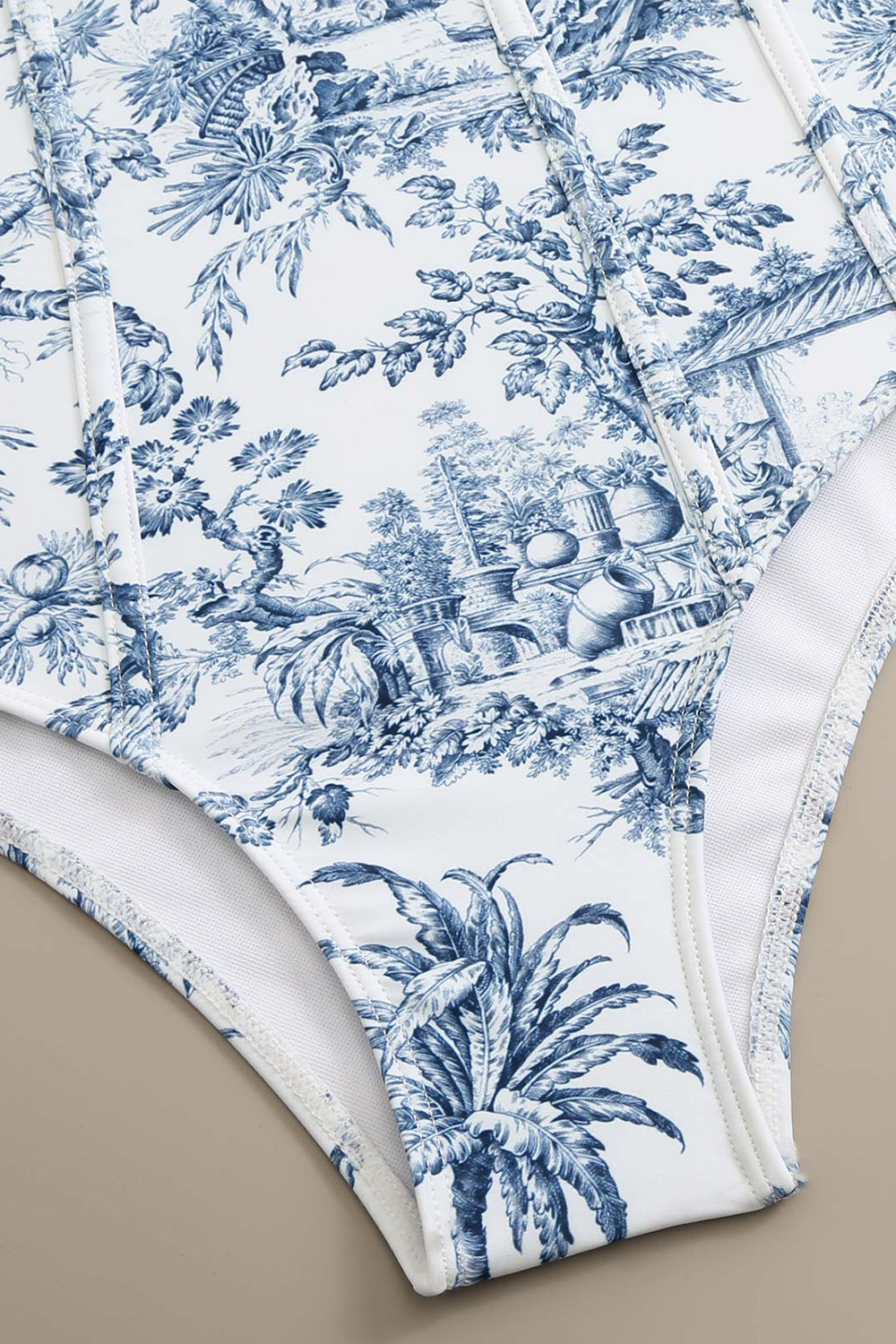 Blå trykt høj talje et stykke badetøj