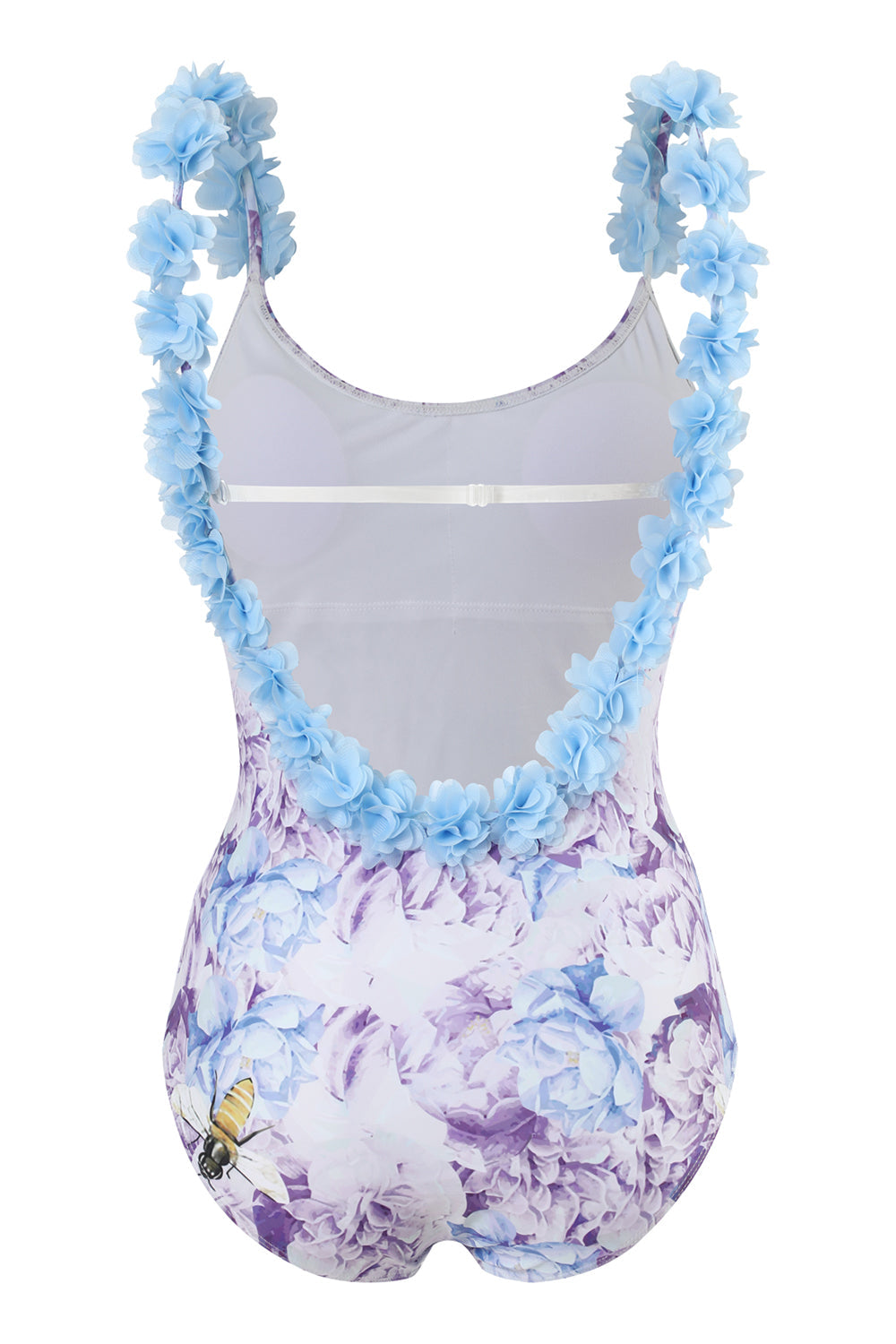 Blå trykt høj talje i ét stykke badetøj med blomster