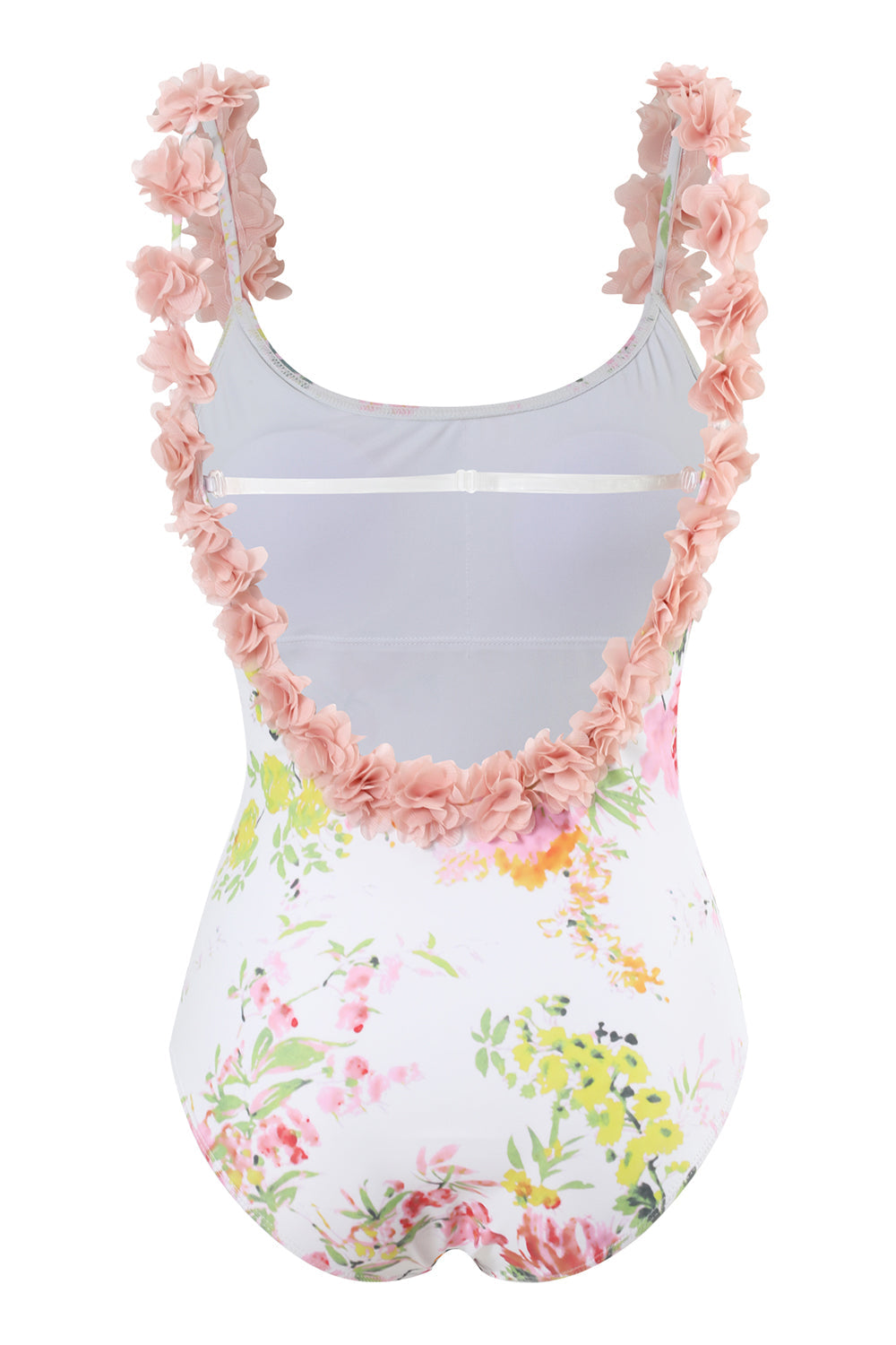 Blå trykt høj talje i ét stykke badetøj med blomster