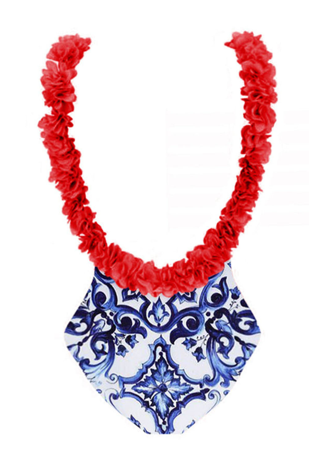 Blå trykt høj talje i ét stykke badetøj med blomster