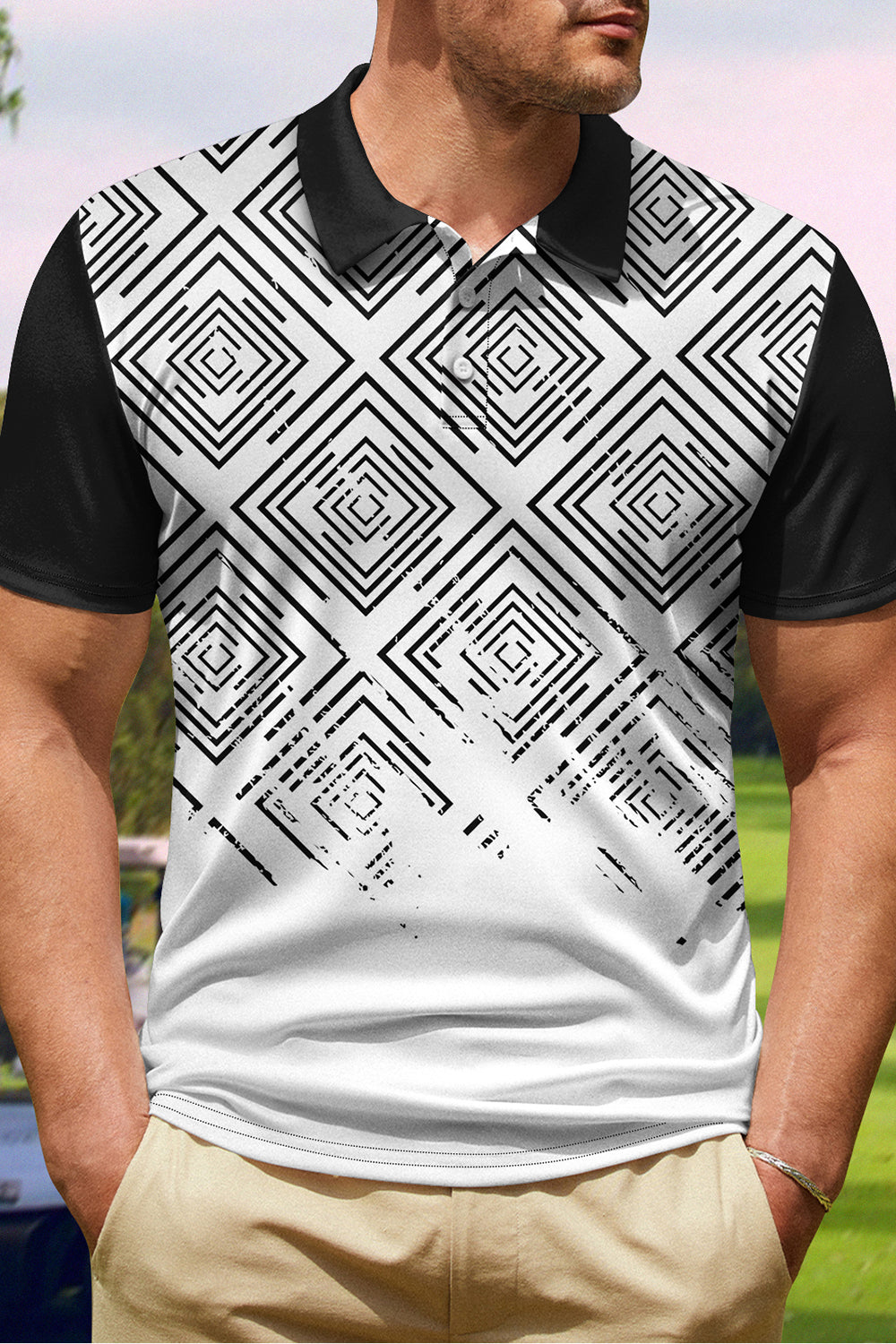 Sort poloshirt til mænd med korte ærmer