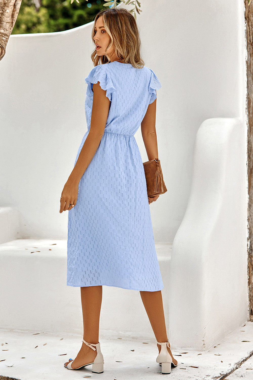 Hvid V-hals Midi sommerkjole