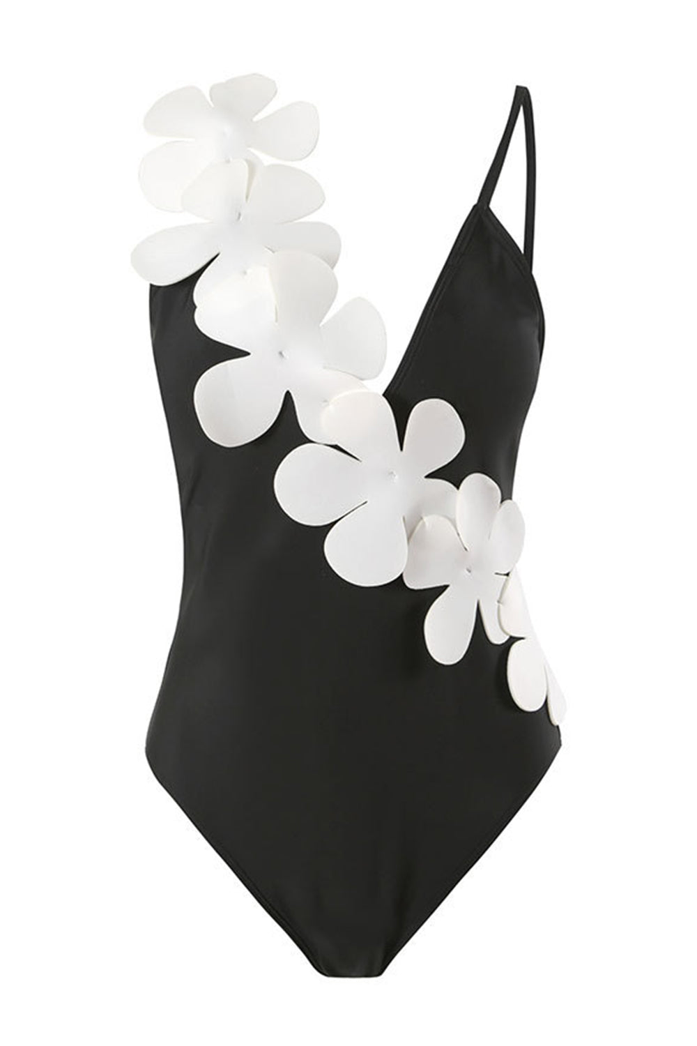 One Piece High Waist Sort Badetøj med Blomst