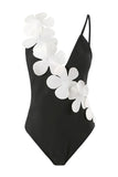 One Piece High Waist Sort Badetøj med Blomst