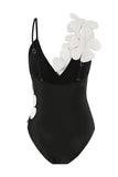 One Piece High Waist Sort Badetøj med Blomst