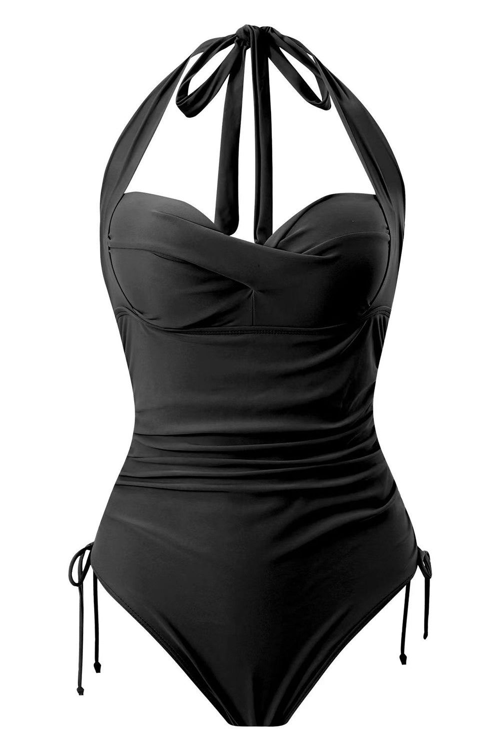 One Piece Halter Neck Black Badetøj med snøre
