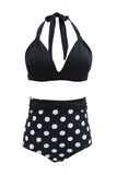 Sort Polka Dots Halter Badetøj