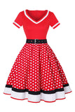 Sort Polka Dots med V-hals Kjole fra 1950'erne