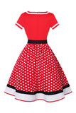 Sort Polka Dots med V-hals Kjole fra 1950'erne