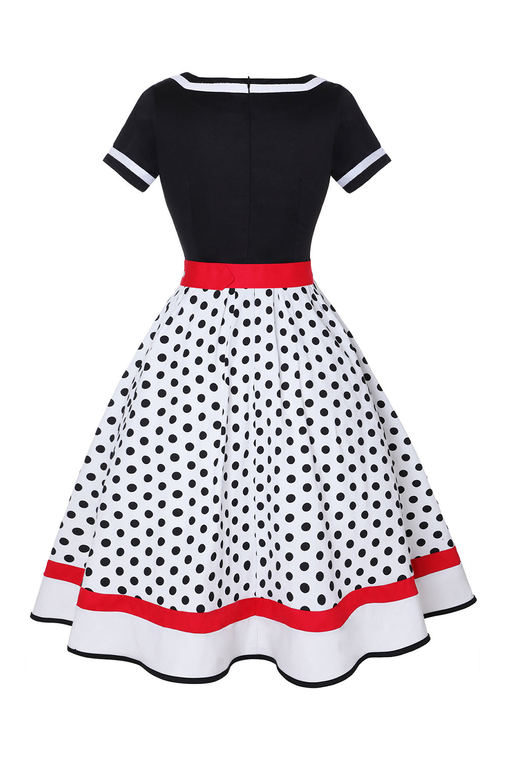 Sort Polka Dots med V-hals Kjole fra 1950'erne