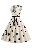 Lyseblå Polka Dots Vintage 1950'erne kjole