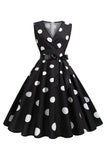 Lyseblå Polka Dots Vintage 1950'erne kjole