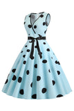 Lyseblå Polka Dots Vintage 1950'erne kjole